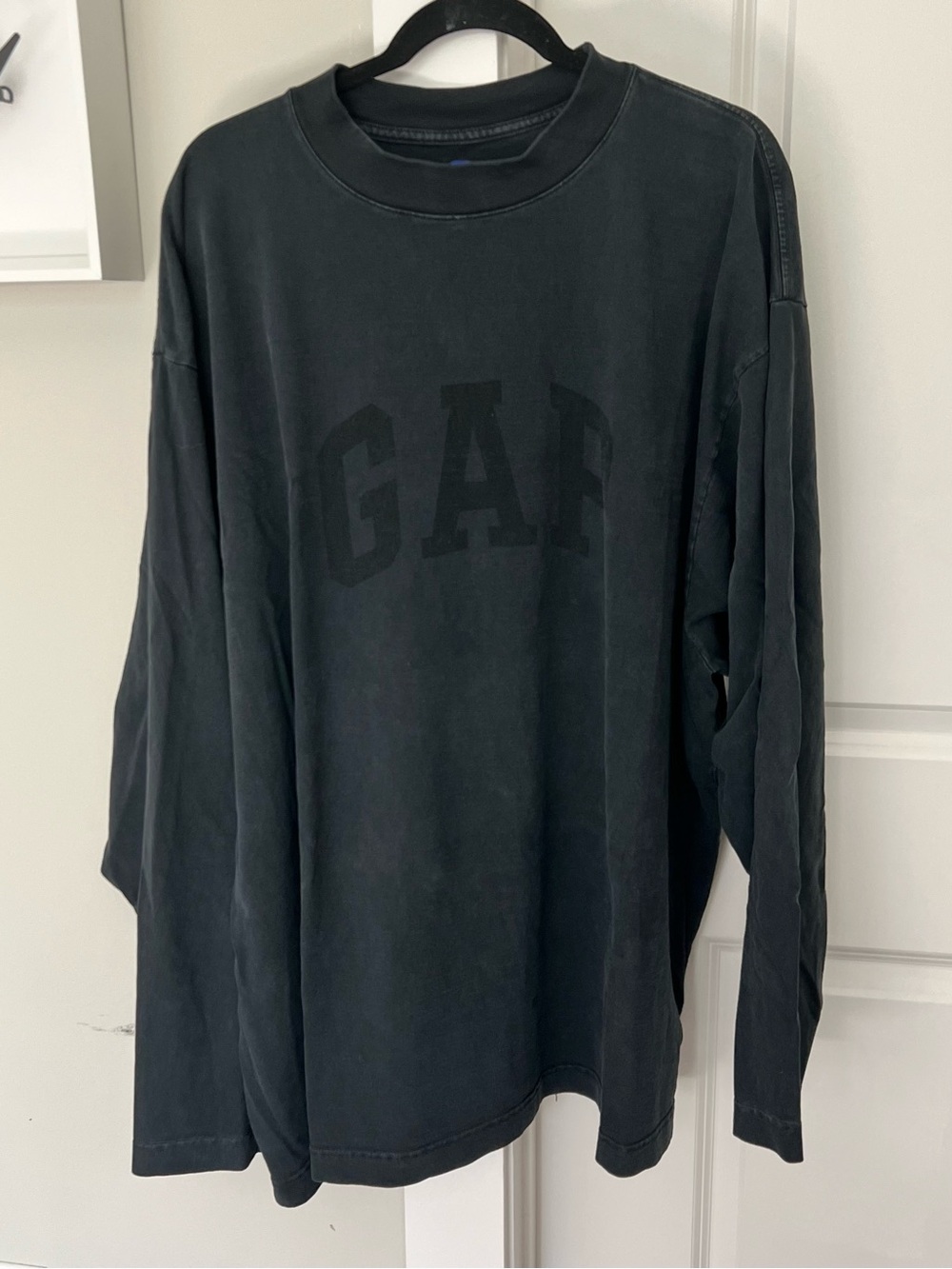 GAP Yeezy Balenciaga Washed Black Long-Sleeve Logo Shirt